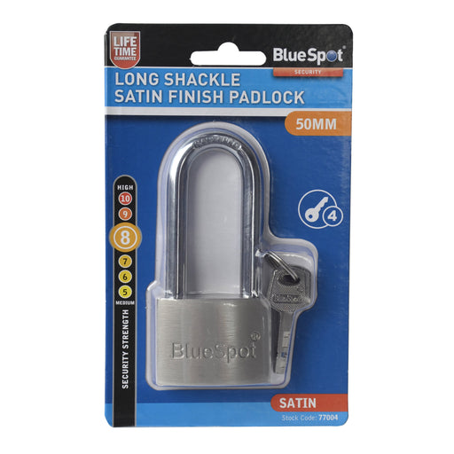 Blue Spot Tools 50mm Long Shackle Satin Finish Padlock