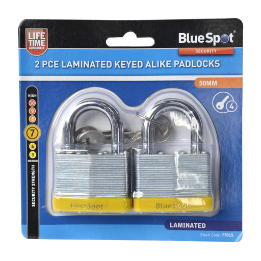 Blue Spot Tools 2 PCE 50mm Laminated Keyed Alike Padlocks