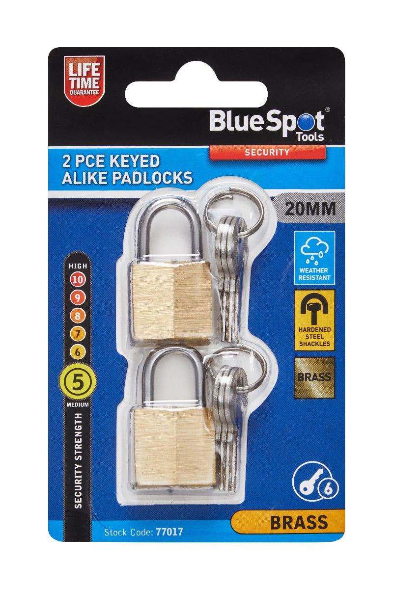Blue Spot Tools 2 X 20MM Brass Padlock Keyed Alike