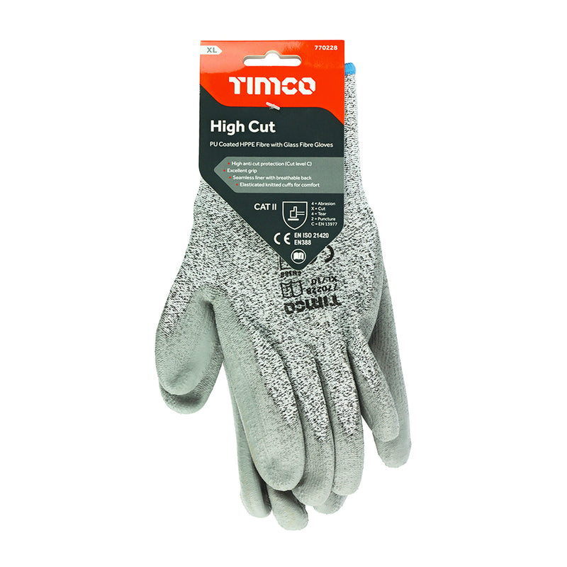 TIMCO High Cut PU Coated HPPE Fibre with Glass Fibre Gloves - Large