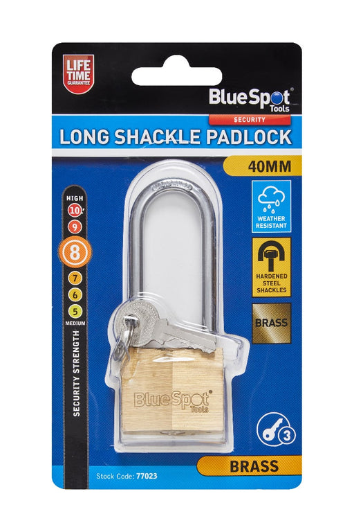 Blue Spot Tools 40MM Long Shackle Brass Padlock
