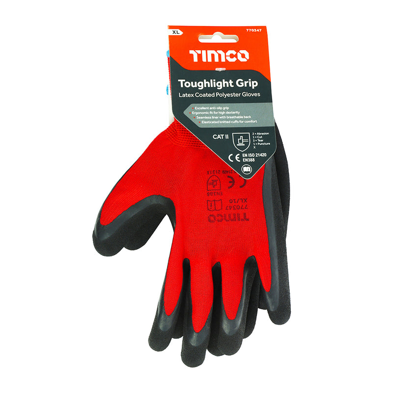 TIMCO Toughlight Grip Sandy Latex Coated Polyester Gloves - Large