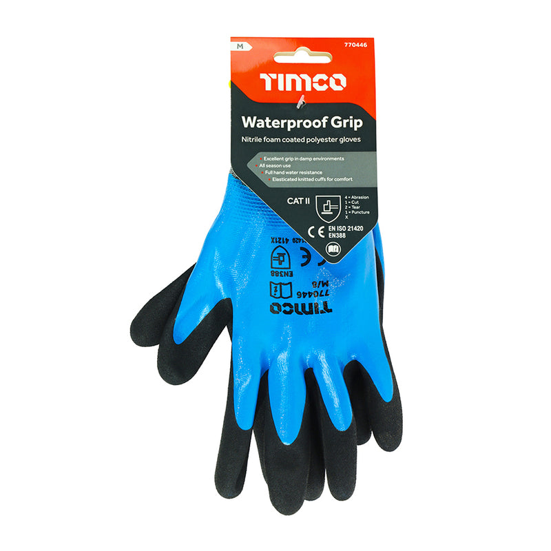 TIMCO Waterproof Grip Sandy Nitrile Foam Coated Polyester Gloves - Large