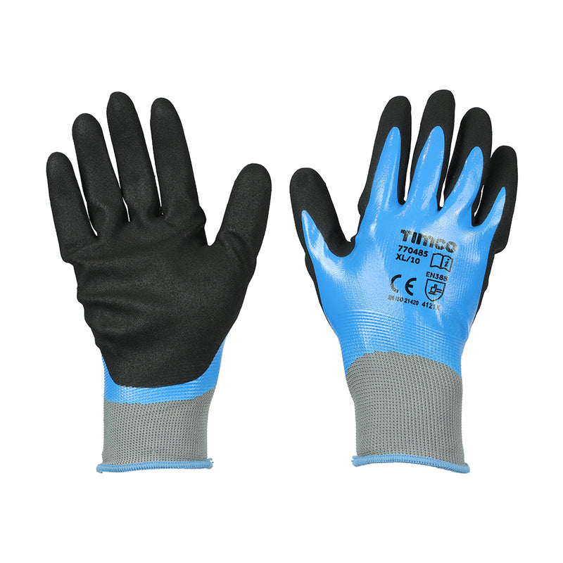 TIMCO Waterproof Grip Sandy Nitrile Foam Coated Polyester Gloves - Large