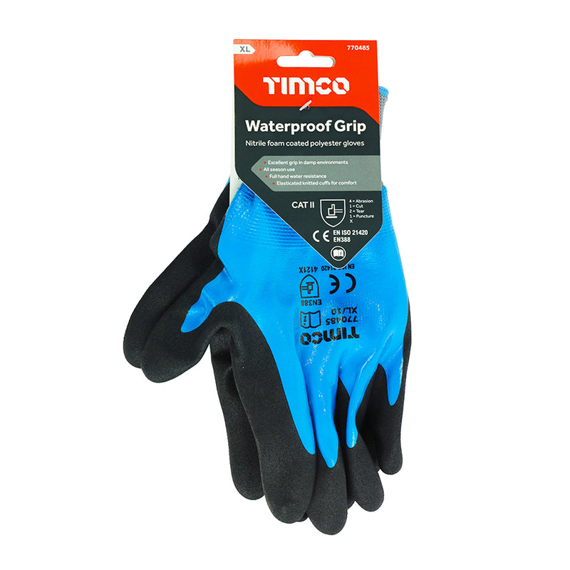 TIMCO Waterproof Grip Sandy Nitrile Foam Coated Polyester Gloves - Large