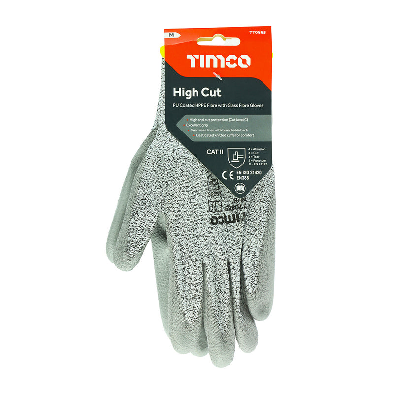 TIMCO High Cut PU Coated HPPE Fibre with Glass Fibre Gloves - Large