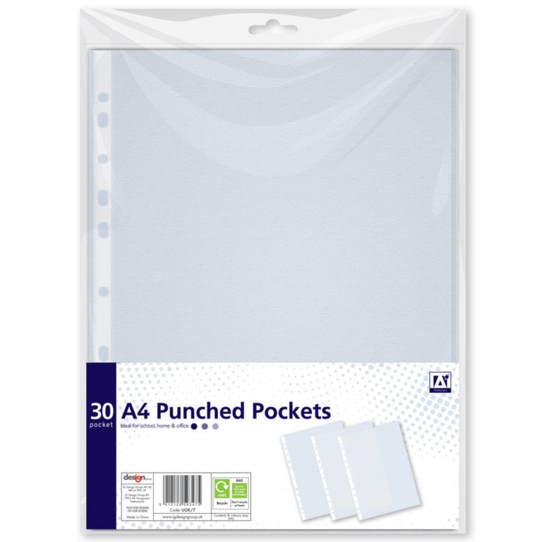 Ig Design A4 Punched Pockets 30 Pack