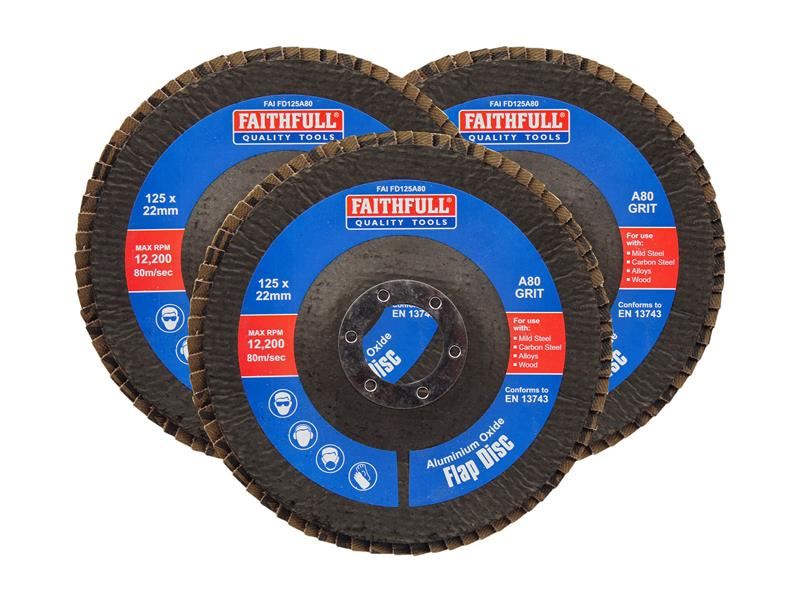 Faithfull Aluminium Oxide Flap Disc 125 x 22mm 80 Grit (3 Pack) Faithfull - RockBottom Northampton