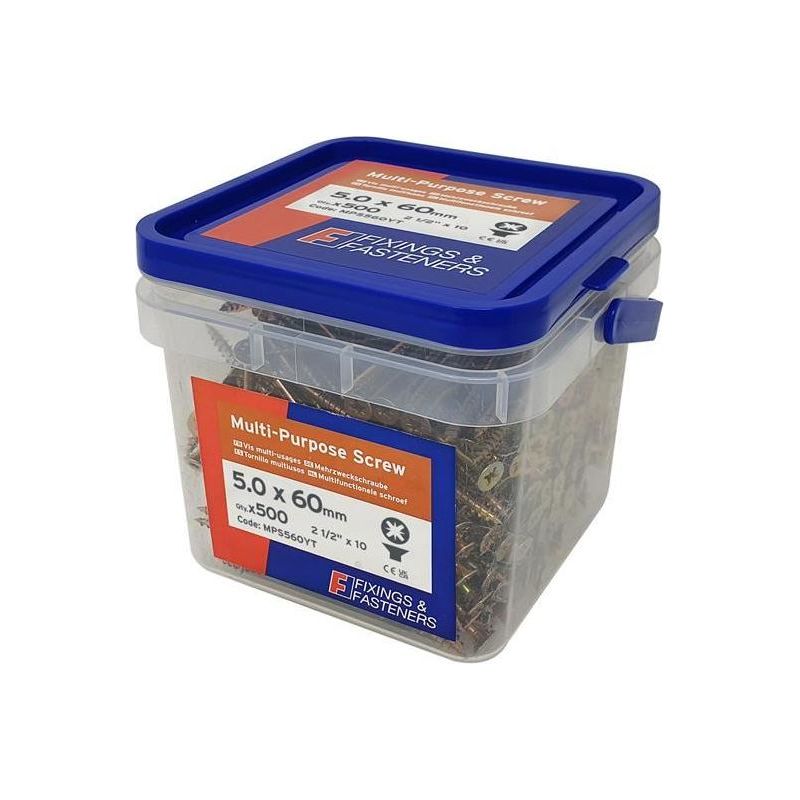 Forgefix Multi-Purpose Pozi Compatible Screw CSK ST ZYP 5.0 x 60mm Tub 500 ForgeFix - RockBottom Northampton