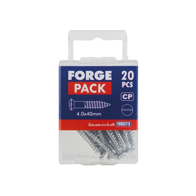 Forgefix Multi-Purpose Screw SL Raised Head Chrome Plated 4.0 x 40mm ForgePack 20 ForgeFix - RockBottom Northampton