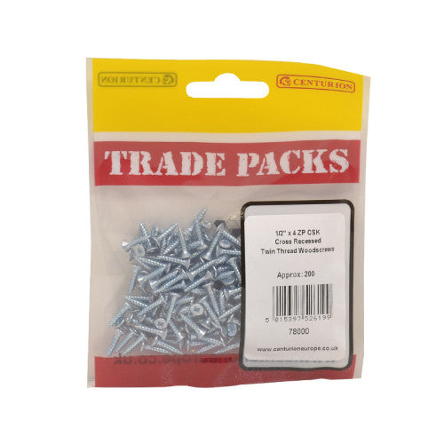 Pozi Twinthread Countersunk Woodscrews - Zinc Plated - 1/2" x 4 - (200 PK)