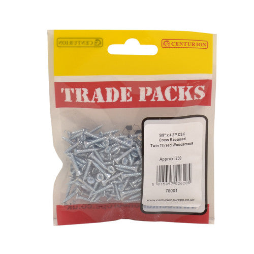 Pozi Twinthread Countersunk Woodscrews - Zinc Plated - 5/8" x 4 - (200 PK)