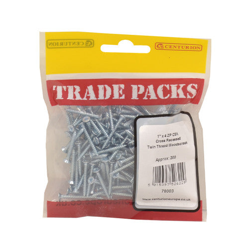 Pozi Twinthread Countersunk Woodscrews - Zinc Plated - 1" x 4 - (200 PK)