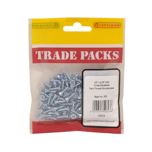 Pozi Twinthread Countersunk Woodscrews - Zinc Plated - 1/2" x 6 - (200 PK)