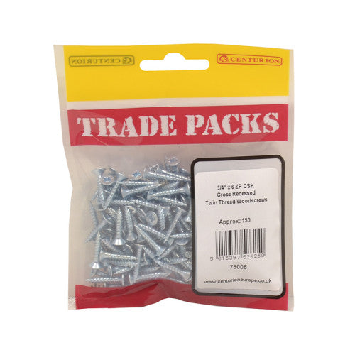 Pozi Twinthread Countersunk Woodscrews - Zinc Plated - 3/4" x 6 - (150 PK)