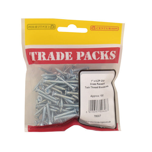 Pozi Twinthread Countersunk Woodscrews - Zinc Plated - 1" x 6 - (150 PK)