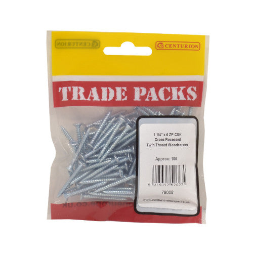 Pozi Twinthread Countersunk Woodscrews - Zinc Plated - 1 1/4" x 6 - (100 PK)