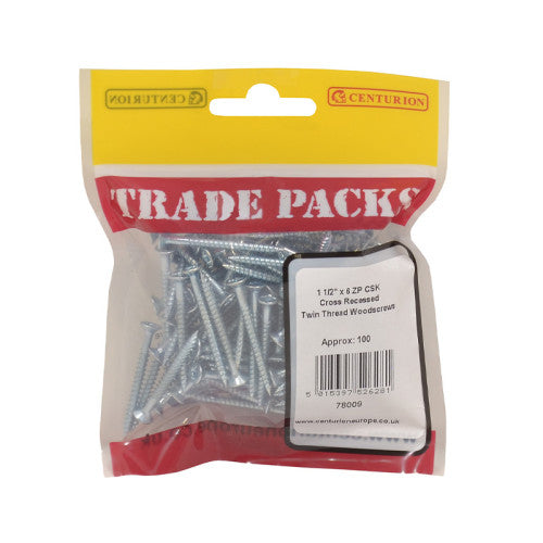 Pozi Twinthread Countersunk Woodscrews - Zinc Plated - 1 1/2" x 6 - (100 PK)
