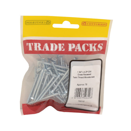 Pozi Twinthread Countersunk Woodscrews - Zinc Plated - 1 3/4" x 6 - (70 PK)