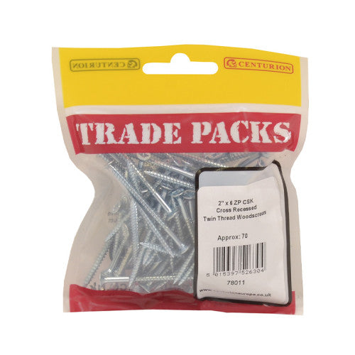 Pozi Twinthread Countersunk Woodscrews - Zinc Plated - 2" x 6 - (70 PK)