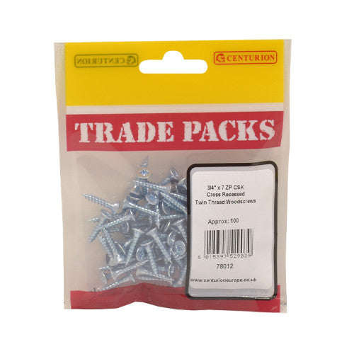 Pozi Twinthread Countersunk Woodscrews - Zinc Plated - 3/4" x 7 - (100 PK)