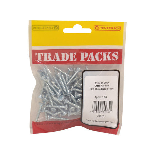 Pozi Twinthread Countersunk Woodscrews - Zinc Plated - 1" x 7 - (100 PK)