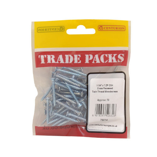 Pozi Twinthread Countersunk Woodscrews - Zinc Plated - 1 1/4" x 7 - (70 PK)
