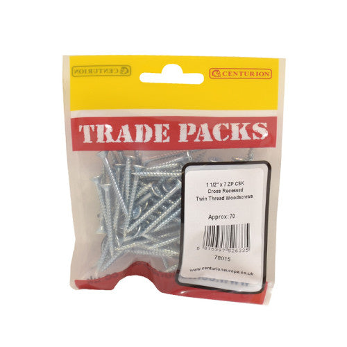 Pozi Twinthread Countersunk Woodscrews - Zinc Plated - 1 1/2" x 7 - (70 PK)