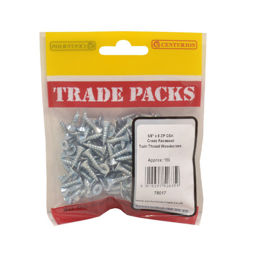 Pozi Twinthread Countersunk Woodscrews - Zinc Plated - 5/8" x 8 - (150 PK)