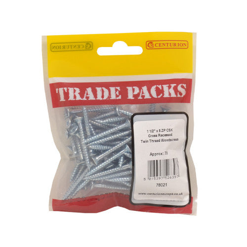 Pozi Twinthread Countersunk Woodscrews - Zinc Plated - 1 1/2" x 8 - (70 PK)