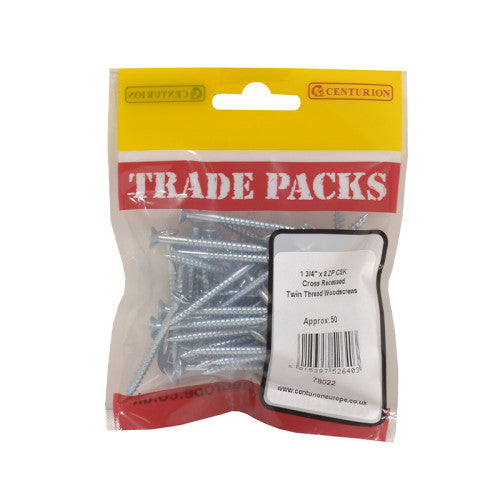 Pozi Twinthread Countersunk Woodscrews - Zinc Plated - 1 3/4" x 8 - (50 PK)