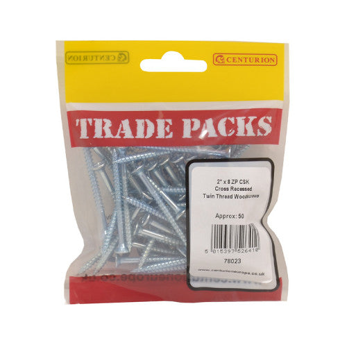 Pozi Twinthread Countersunk Woodscrews - Zinc Plated - 2" x 8 - (50 PK)