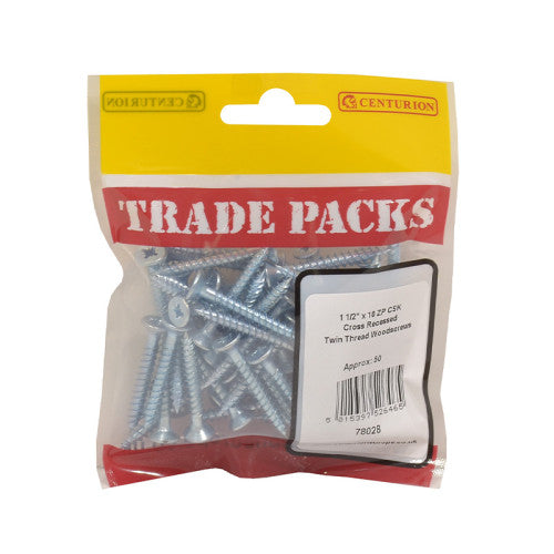 Pozi Twinthread Countersunk Woodscrews - Zinc Plated - 1 1/2" x 10 - (50 PK)