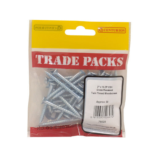 Pozi Twinthread Countersunk Woodscrews - Zinc Plated - 2" x 10 - (30 PK)