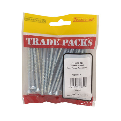 Pozi Twinthread Countersunk Woodscrews - Zinc Plated - 3" x 10 - (30 PK)