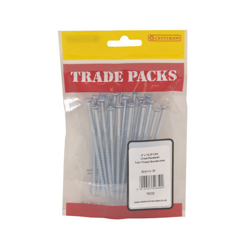 Pozi Twinthread Countersunk Woodscrews - Zinc Plated - 4" x 10 - (20 PK)