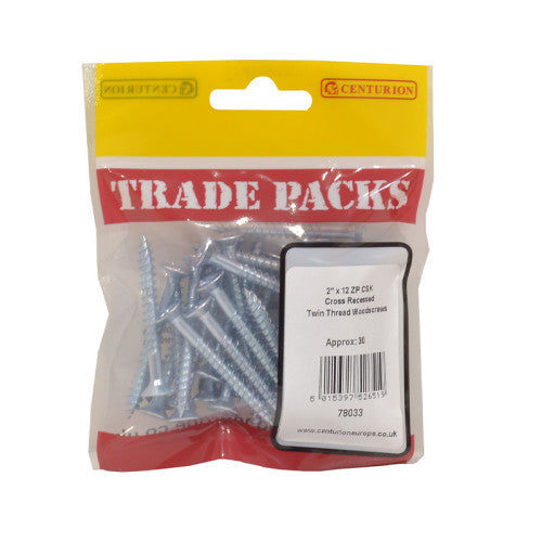 Pozi Twinthread Countersunk Woodscrews - Zinc Plated - 2" x 12 - (30 PK)
