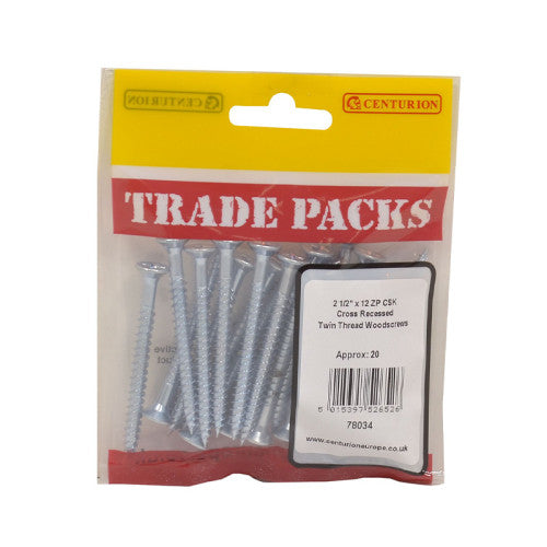 Pozi Twinthread Countersunk Woodscrews - Zinc Plated - 2 1/2" x 12 - (20 PK)