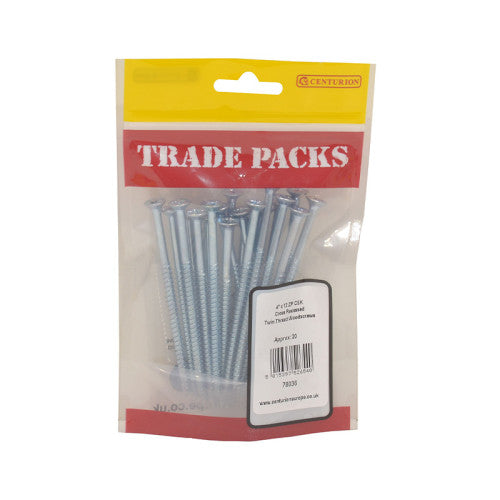 Pozi Twinthread Countersunk Woodscrews - Zinc Plated - 4" x 12 - (20 PK)
