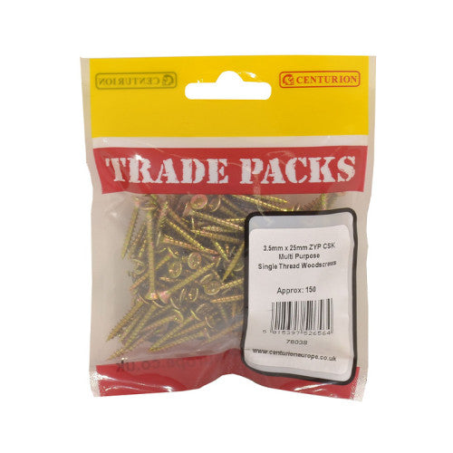 Pozi Multi Purpose Countersunk Woodscrews - Zinc Yellow Passivated - 3.5mm x 25mm - (150 PK)