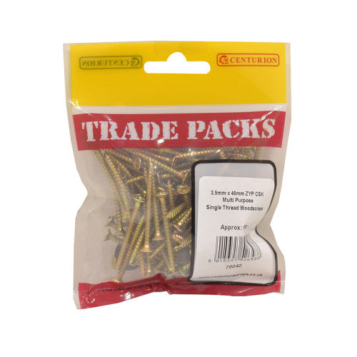 Pozi Multi Purpose Countersunk Woodscrews - Zinc Yellow Passivated - 3.5mm x 40mm - (100 PK)