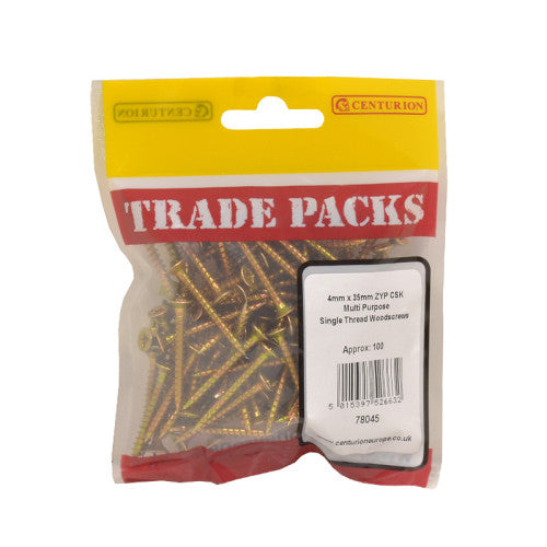 Pozi Multi Purpose Countersunk Woodscrews - Zinc Yellow Passivated - 4mm x 35mm - (100 PK)