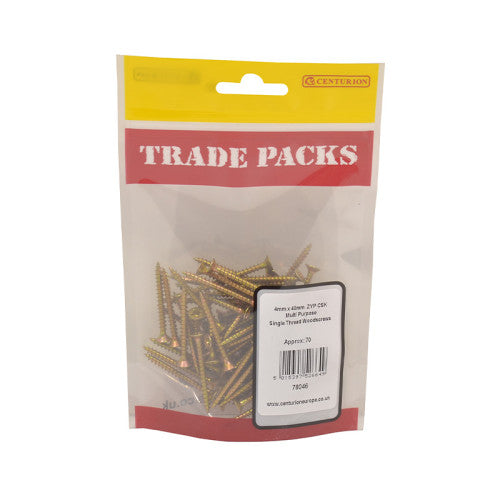 Pozi Multi Purpose Countersunk Woodscrews - Zinc Yellow Passivated - 4mm x 40mm - (70 PK)