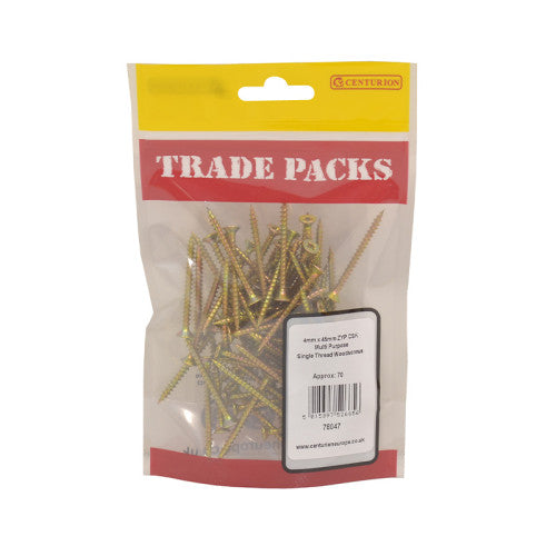 Pozi Multi Purpose Countersunk Woodscrews - Zinc Yellow Passivated - 4mm x 45mm - (70 PK)