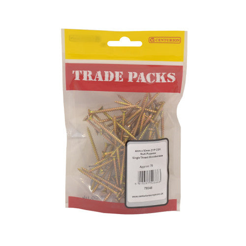 Pozi Multi Purpose Countersunk Woodscrews - Zinc Yellow Passivated - 4mm x 50mm - (70 PK)