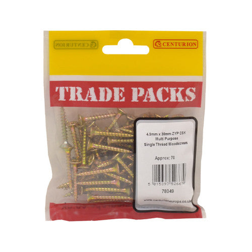 Pozi Multi Purpose Countersunk Woodscrews - Zinc Yellow Passivated - 4.5mm x 30mm - (70 PK)