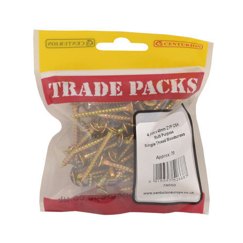 Pozi Multi Purpose Countersunk Woodscrews - Zinc Yellow Passivated - 4.5mm x 40mm - (70 PK)