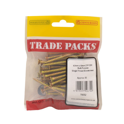 Pozi Multi Purpose Countersunk Woodscrews - Zinc Yellow Passivated - 4.5mm x 50mm - (50 PK)