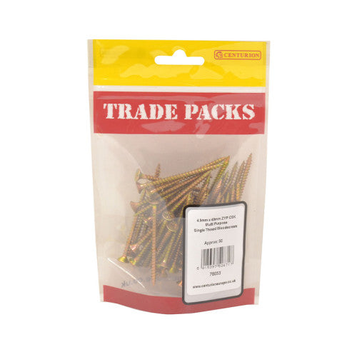 Pozi Multi Purpose Countersunk Woodscrews - Zinc Yellow Passivated - 4.5mm x 60mm - (50 PK)