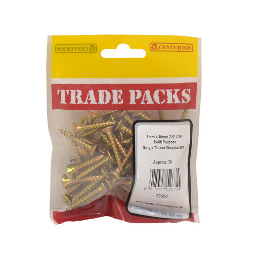 Pozi Multi Purpose Countersunk Woodscrews - Zinc Yellow Passivated - 5mm x 30mm - (70 PK)